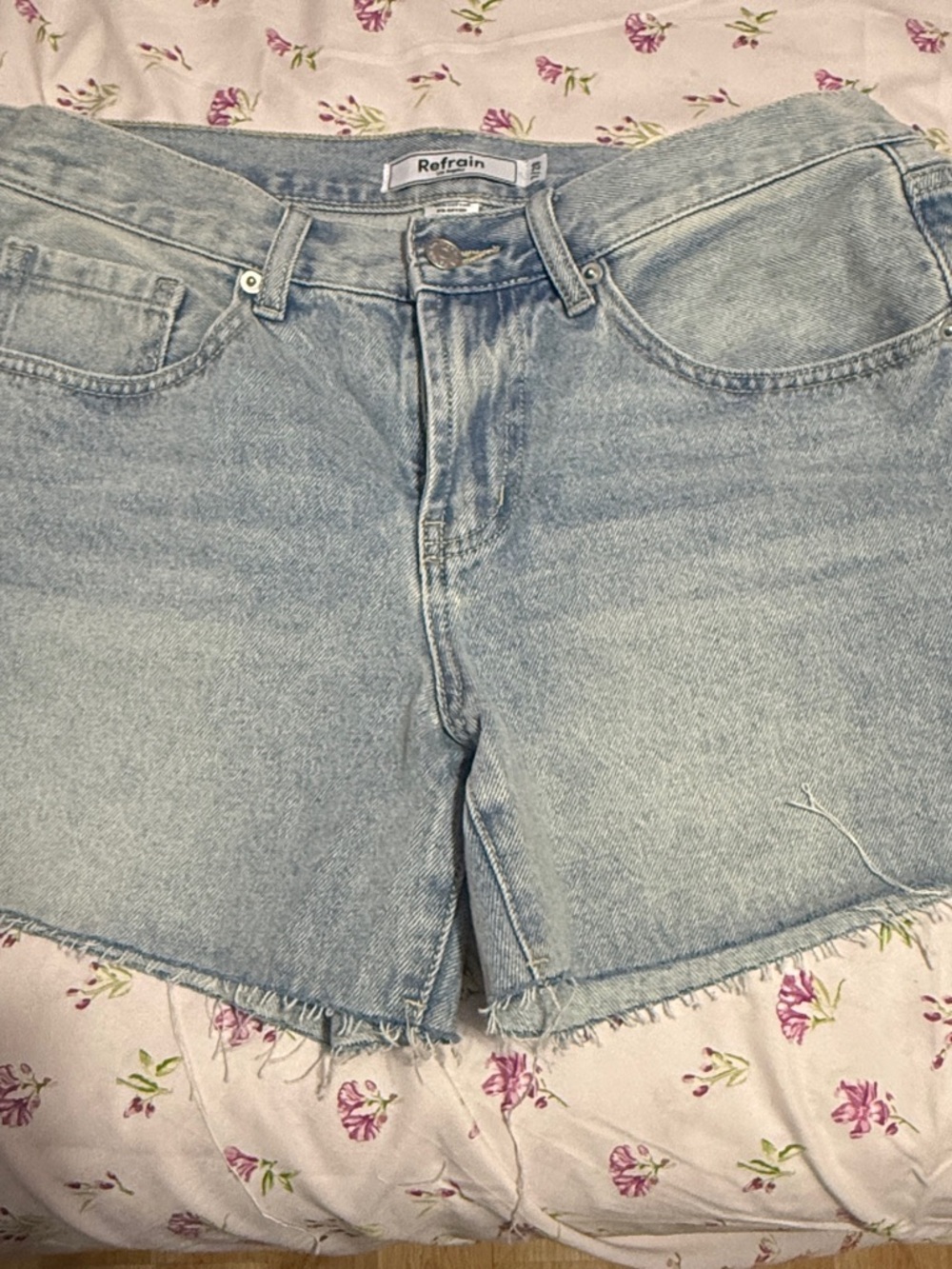 Light Blue High-Rise Denim Shorts with Frayed Hem